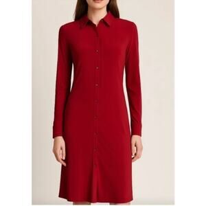 Norma Kamali Red Jersey Button-Up Collared Shirt Dress - Size XXL | 12